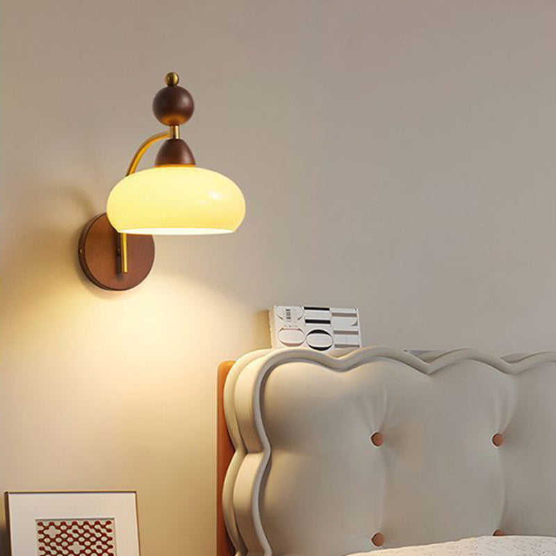 Round Glass Ash Wood Hardware 1-Light Wall Sconce Lamp