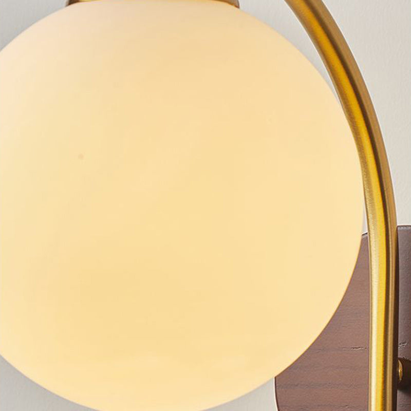 Round Glass Ash Wood Hardware 1-Light Wall Sconce Lamp