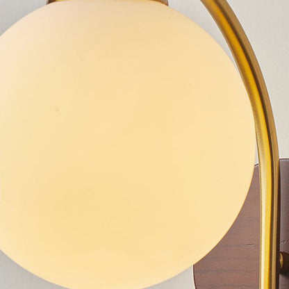Round Glass Ash Wood Hardware 1-Light Wall Sconce Lamp