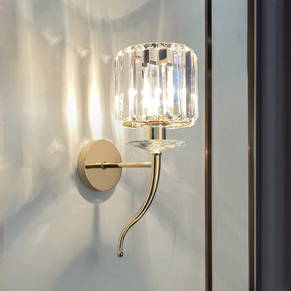 Metal Steel Crystal Ball Cylinder 1-Light Wall Sconce Lamp