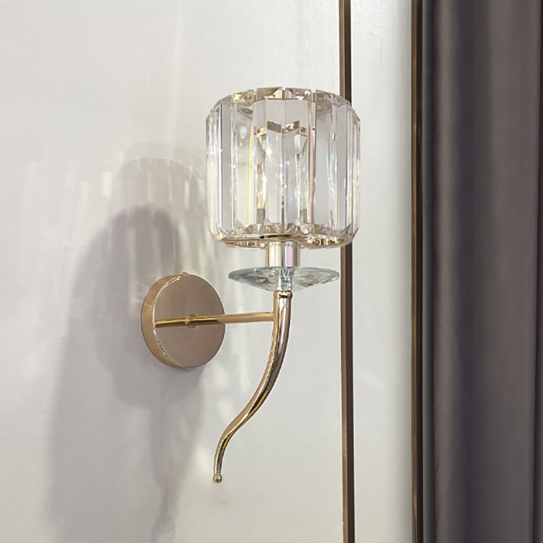 Metal Steel Crystal Ball Cylinder 1-Light Wall Sconce Lamp