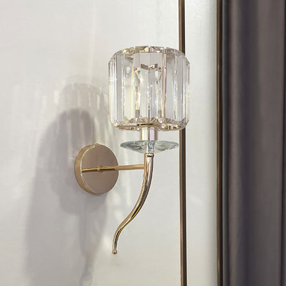 Metal Steel Crystal Ball Cylinder 1-Light Wall Sconce Lamp