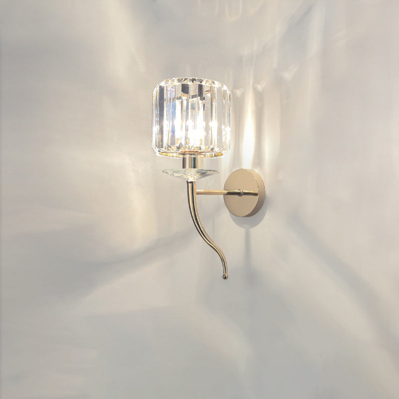 Metal Steel Crystal Ball Cylinder 1-Light Wall Sconce Lamp