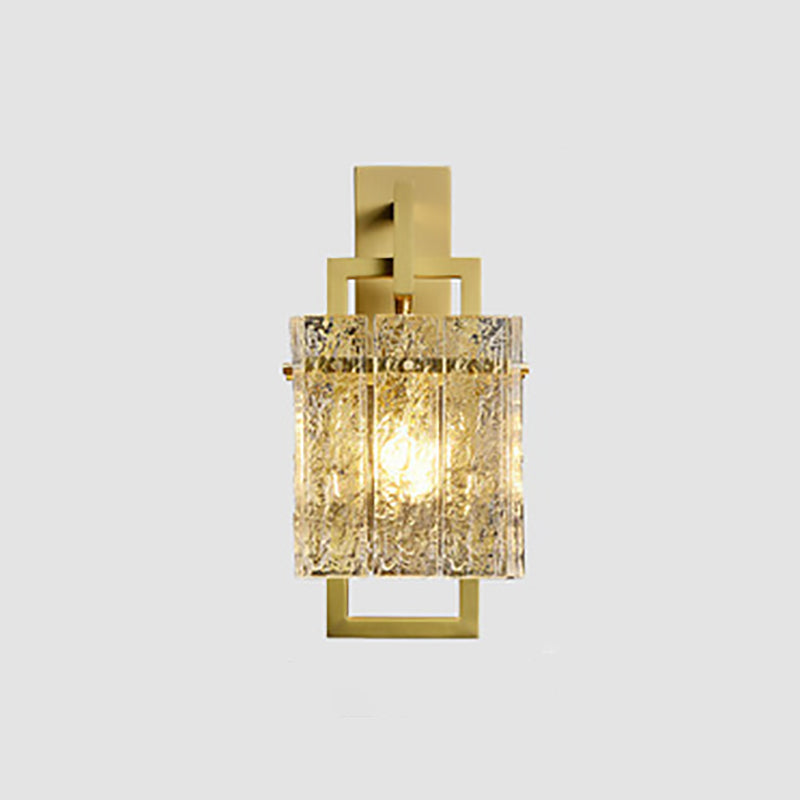 Brass Cylinder Rectangular Ripple 1-Light Wall Sconce Lamp