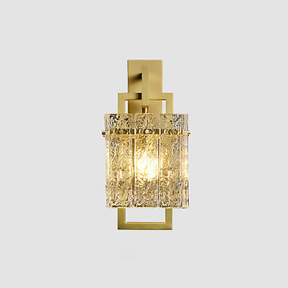 Brass Cylinder Rectangular Ripple 1-Light Wall Sconce Lamp