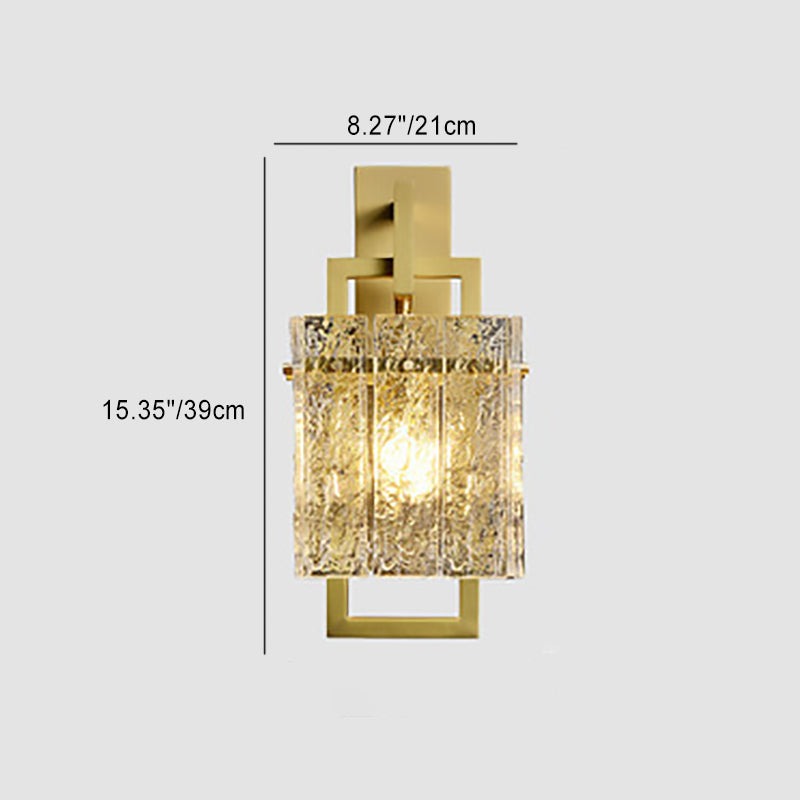 Brass Cylinder Rectangular Ripple 1-Light Wall Sconce Lamp