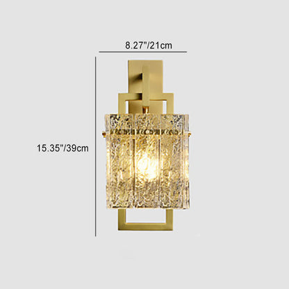 Brass Cylinder Rectangular Ripple 1-Light Wall Sconce Lamp