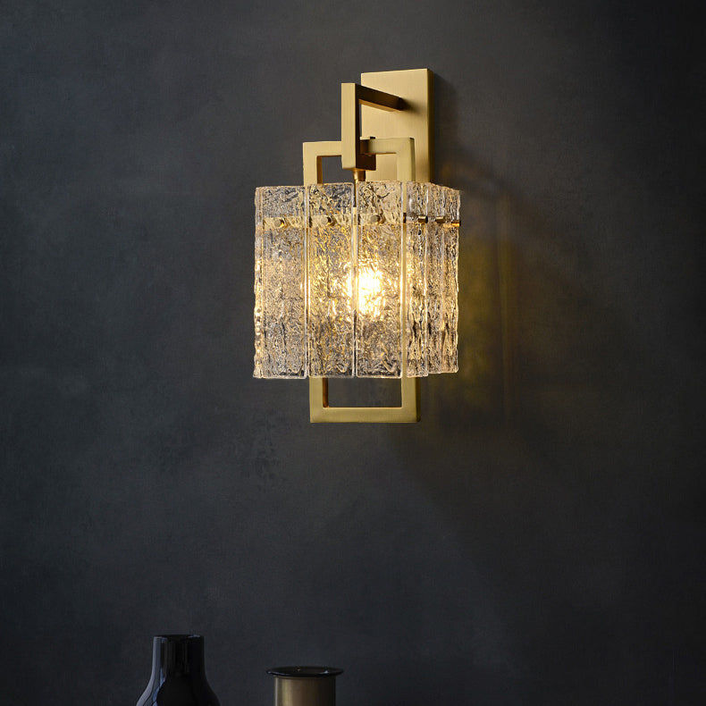 Brass Cylinder Rectangular Ripple 1-Light Wall Sconce Lamp