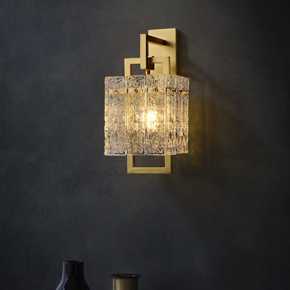 Brass Cylinder Rectangular Ripple 1-Light Wall Sconce Lamp