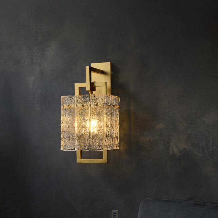 Brass Cylinder Rectangular Ripple 1-Light Wall Sconce Lamp