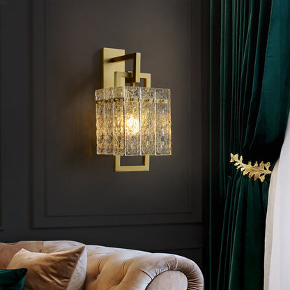 Brass Cylinder Rectangular Ripple 1-Light Wall Sconce Lamp