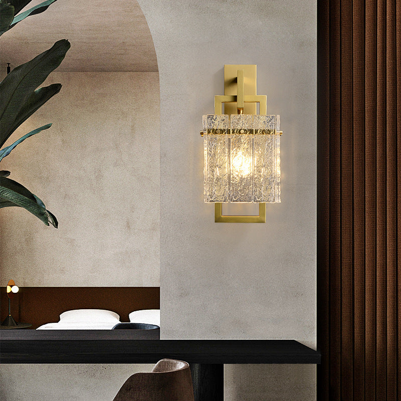 Brass Cylinder Rectangular Ripple 1-Light Wall Sconce Lamp