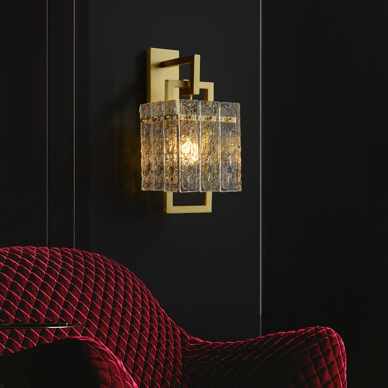 Brass Cylinder Rectangular Ripple 1-Light Wall Sconce Lamp