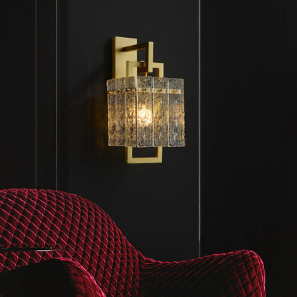 Brass Cylinder Rectangular Ripple 1-Light Wall Sconce Lamp
