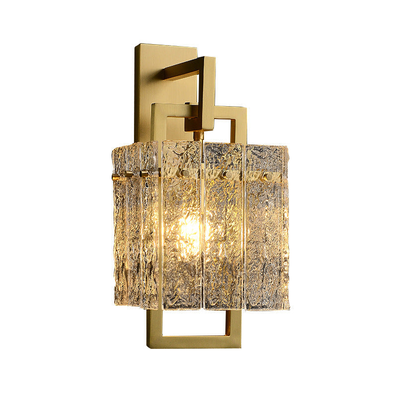 Brass Cylinder Rectangular Ripple 1-Light Wall Sconce Lamp