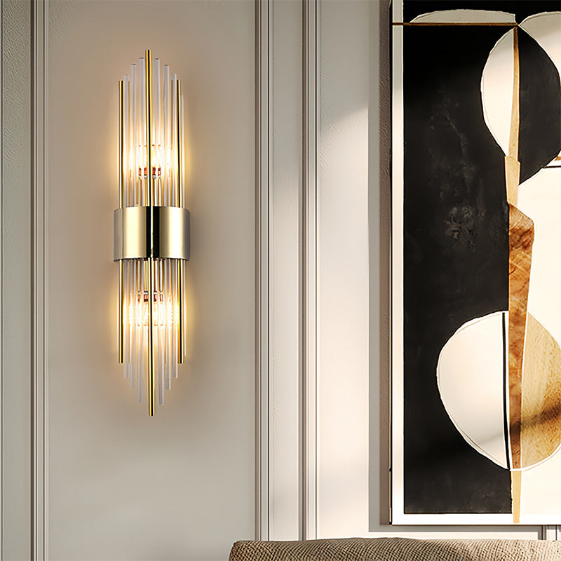 Stainless Crystal Rhombic Strip 2-Light Wall Sconce Lamp
