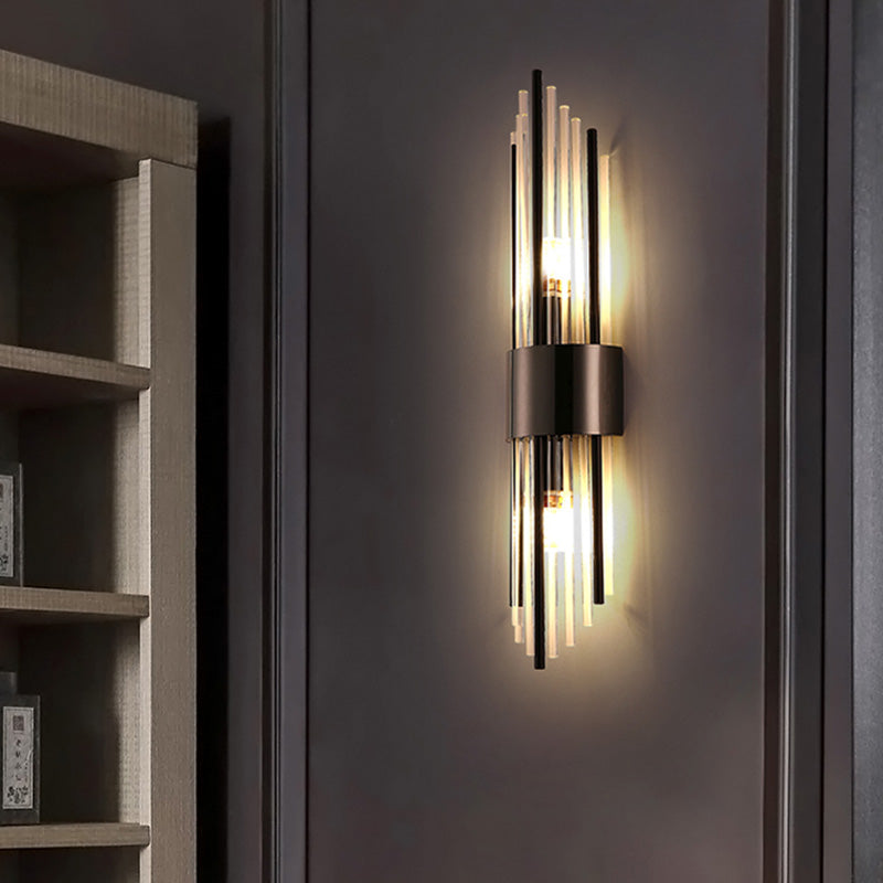 Stainless Crystal Rhombic Strip 2-Light Wall Sconce Lamp