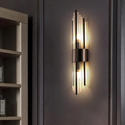 Stainless Crystal Rhombic Strip 2-Light Wall Sconce Lamp