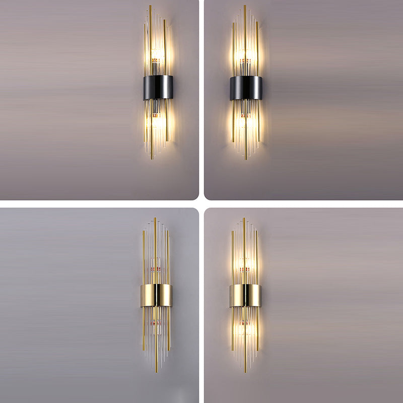 Stainless Crystal Rhombic Strip 2-Light Wall Sconce Lamp