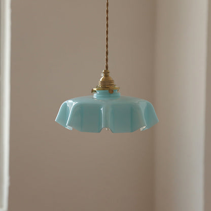 Traditional French Brass Glass Iron Round Folded 1-Light Pendant Light For Bedside