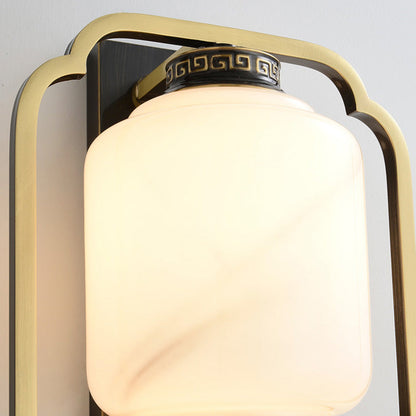 Chinese Cylinder Deer Plum Peacock 1-Light Wall Sconce Lamp