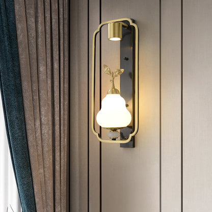 Chinese Cylinder Deer Plum Peacock 1-Light Wall Sconce Lamp
