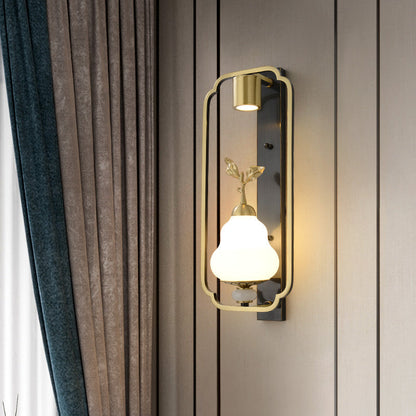 Chinese Cylinder Deer Plum Peacock 1-Light Wall Sconce Lamp