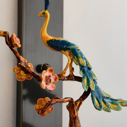 Chinese Cylinder Deer Plum Peacock 1-Light Wall Sconce Lamp