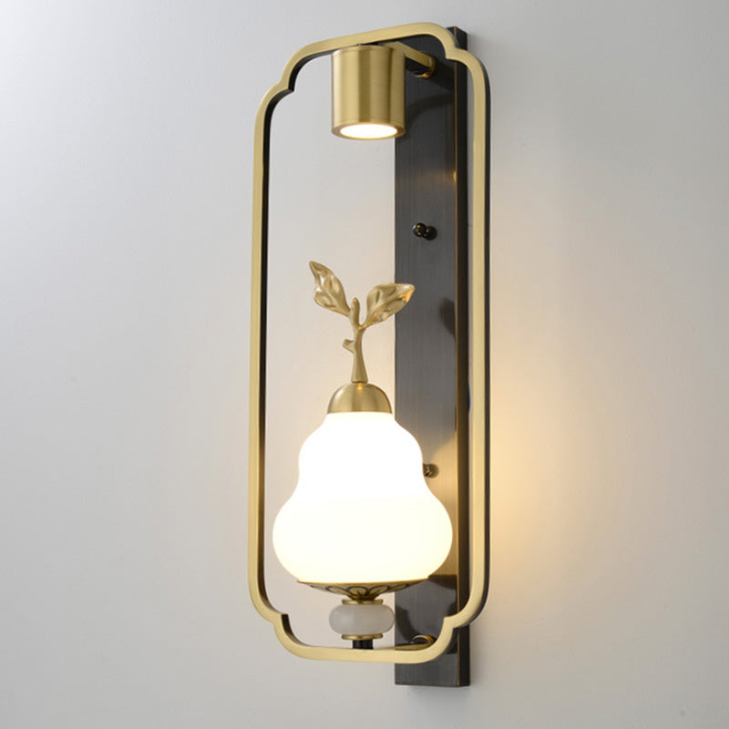 Chinese Cylinder Deer Plum Peacock 1-Light Wall Sconce Lamp