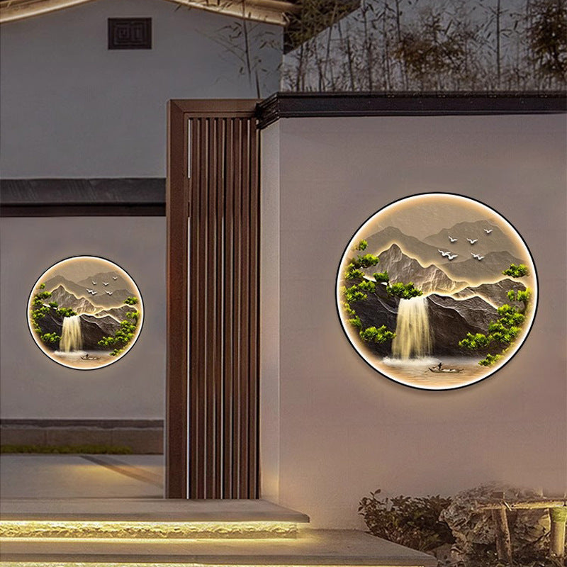 Deco Alloy Crystalline Round Landscape LED Wall Sconce Lamp