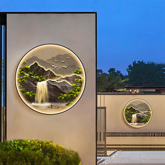 Deco Alloy Crystalline Round Landscape LED Wall Sconce Lamp