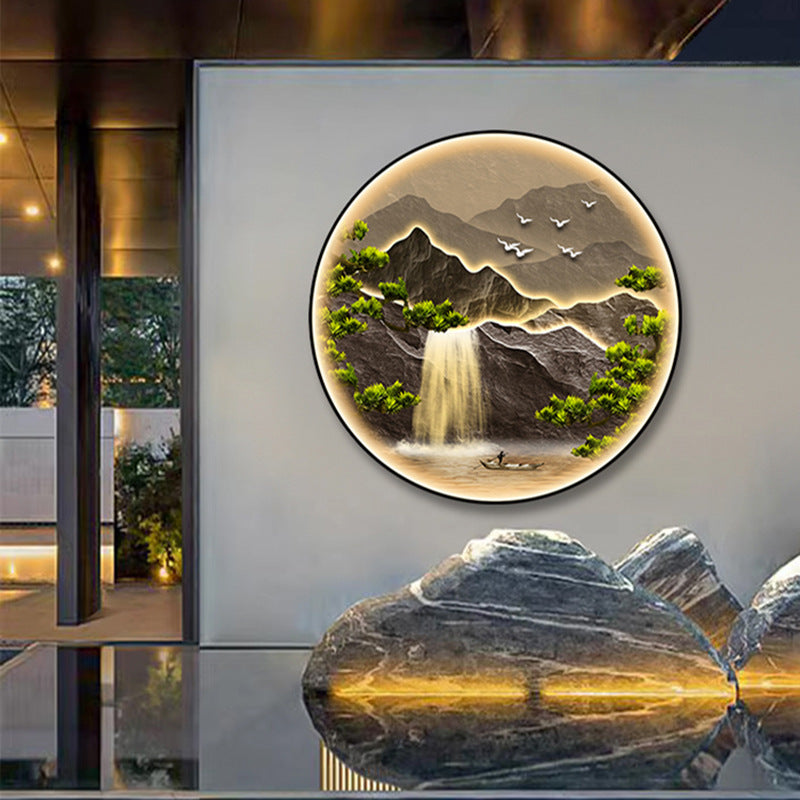 Deco Alloy Crystalline Round Landscape LED Wall Sconce Lamp