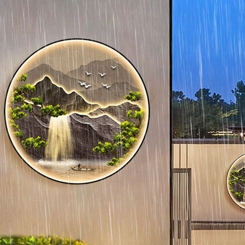 Deco Alloy Crystalline Round Landscape LED Wall Sconce Lamp