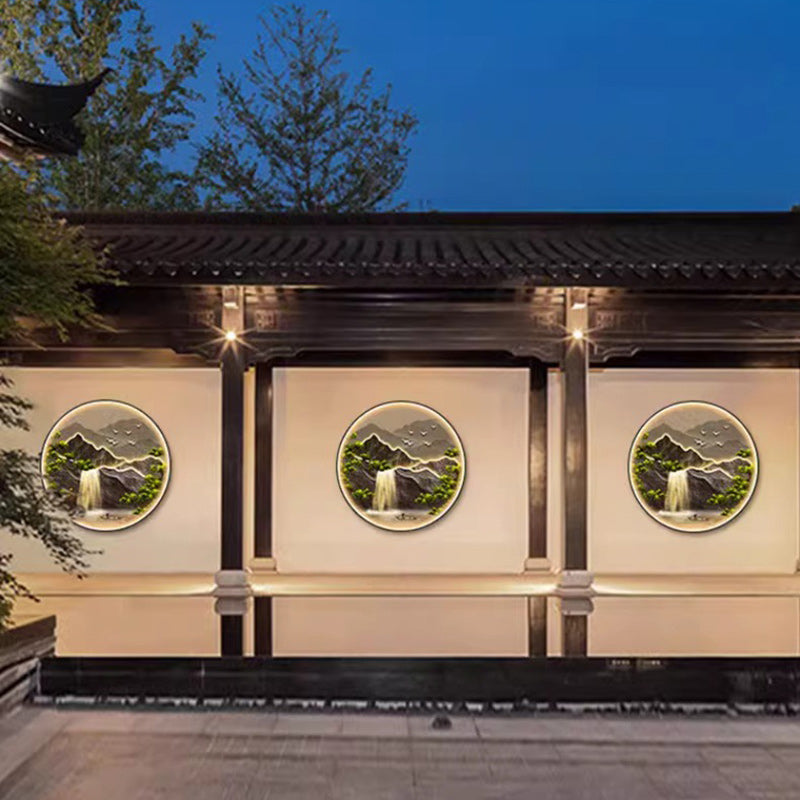 Deco Alloy Crystalline Round Landscape LED Wall Sconce Lamp
