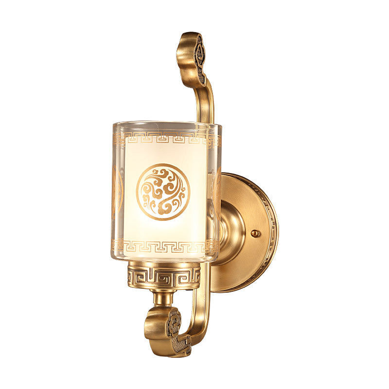 Chinese Cylinder Auspicious Cloud 1-Light Wall Sconce Lamp