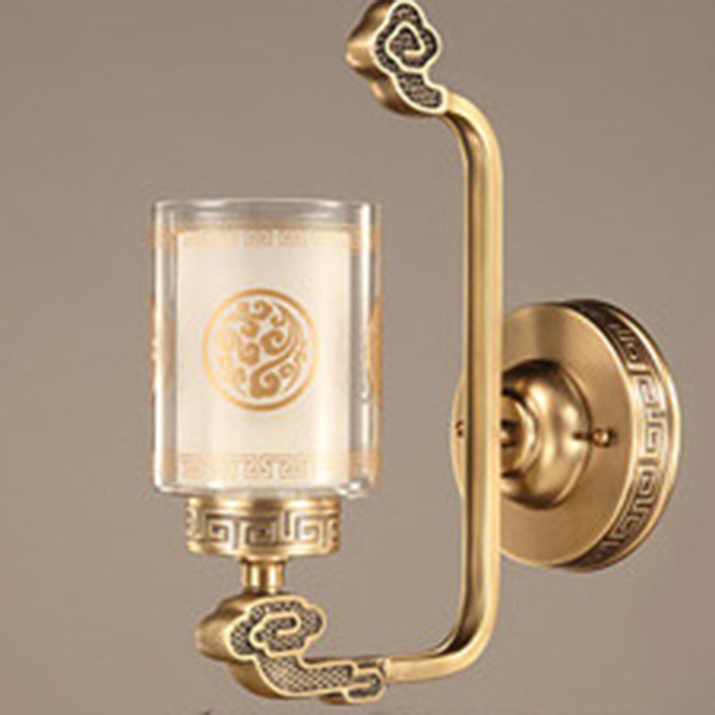 Chinese Cylinder Auspicious Cloud 1-Light Wall Sconce Lamp