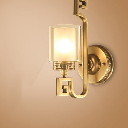 Chinese Cylinder Auspicious Cloud 1-Light Wall Sconce Lamp