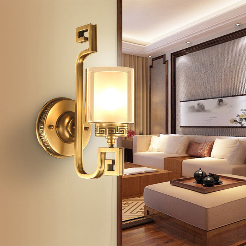 Chinese Cylinder Auspicious Cloud 1-Light Wall Sconce Lamp