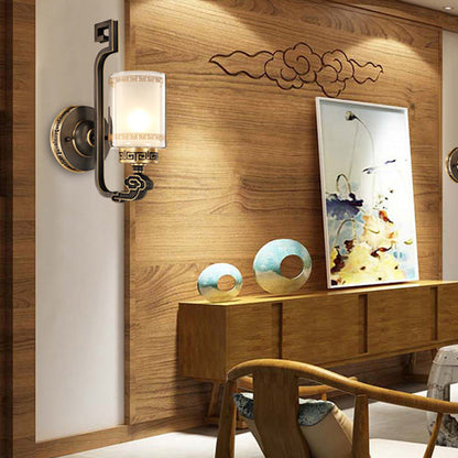 Chinese Cylinder Auspicious Cloud 1-Light Wall Sconce Lamp