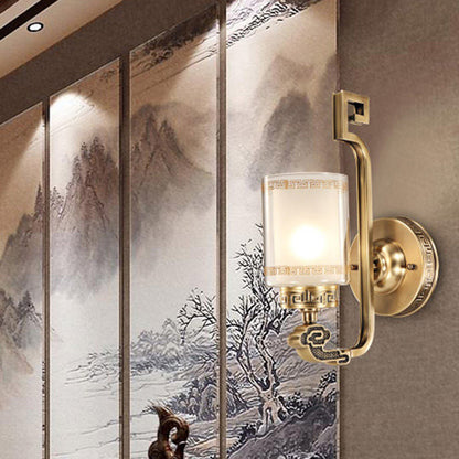Chinese Cylinder Auspicious Cloud 1-Light Wall Sconce Lamp