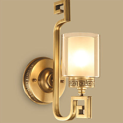 Chinese Cylinder Auspicious Cloud 1-Light Wall Sconce Lamp