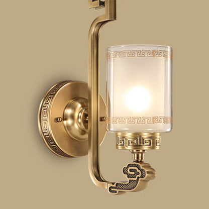 Chinese Cylinder Auspicious Cloud 1-Light Wall Sconce Lamp