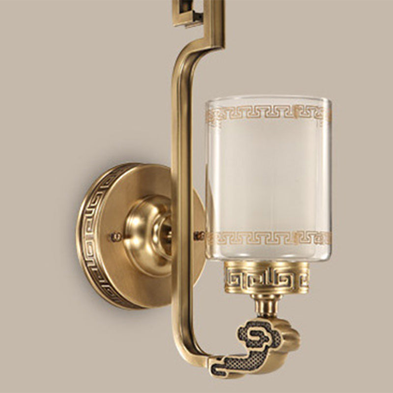 Chinese Cylinder Auspicious Cloud 1-Light Wall Sconce Lamp