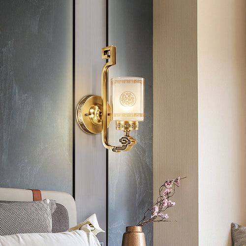 Chinese Cylinder Auspicious Cloud 1-Light Wall Sconce Lamp