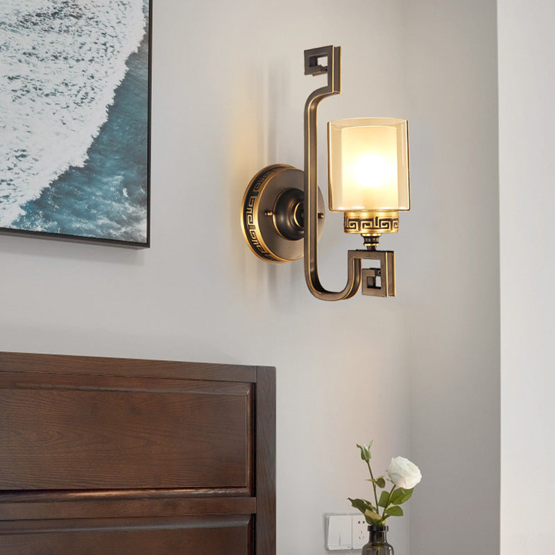 Chinese Cylinder Auspicious Cloud 1-Light Wall Sconce Lamp