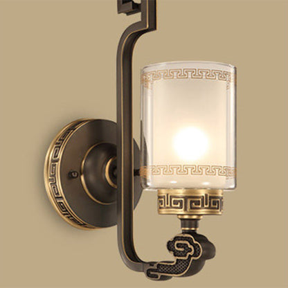 Chinese Cylinder Auspicious Cloud 1-Light Wall Sconce Lamp