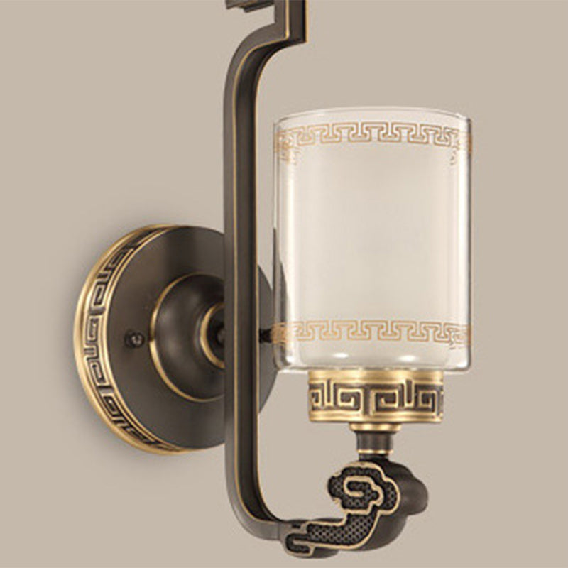 Chinese Cylinder Auspicious Cloud 1-Light Wall Sconce Lamp