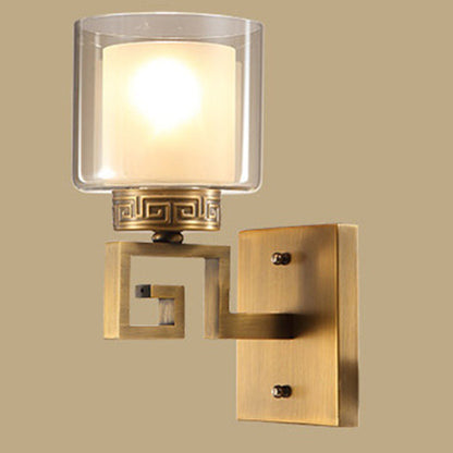 Chinese Cylinder Auspicious Cloud 1-Light Wall Sconce Lamp