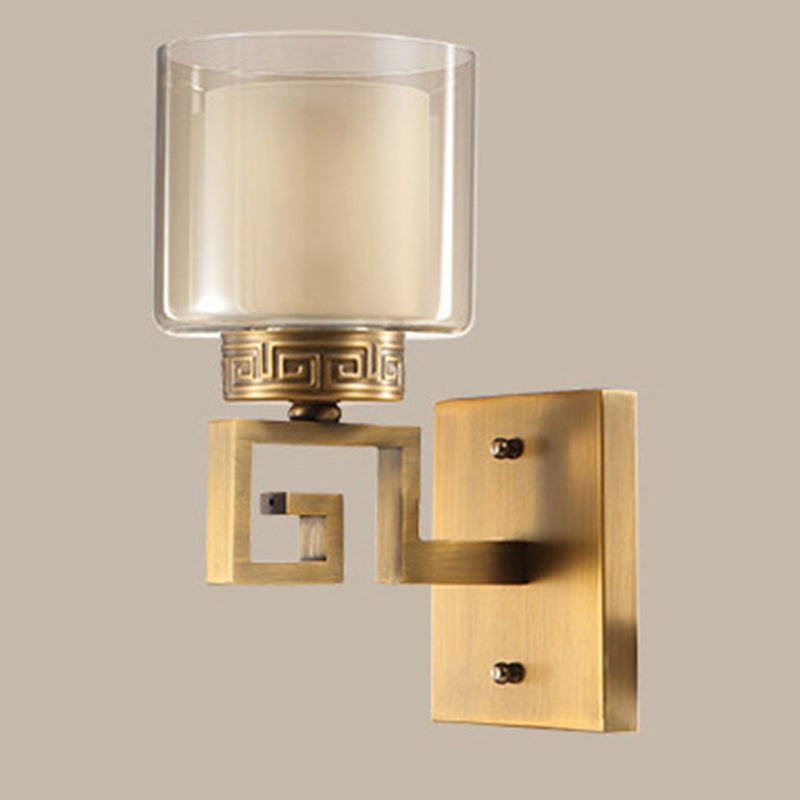 Chinese Cylinder Auspicious Cloud 1-Light Wall Sconce Lamp