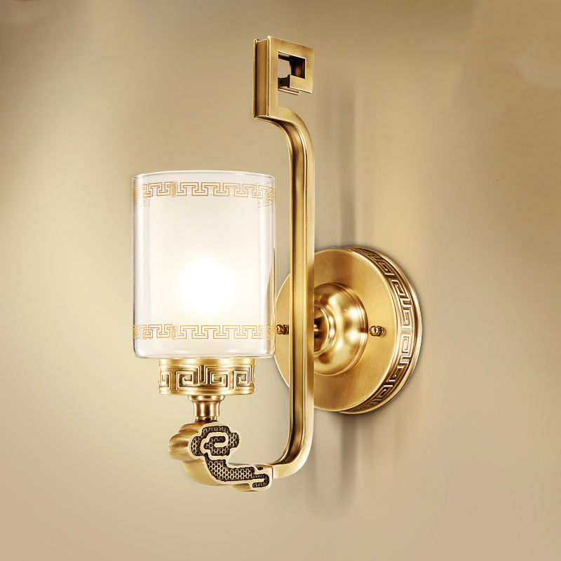 Chinese Cylinder Auspicious Cloud 1-Light Wall Sconce Lamp